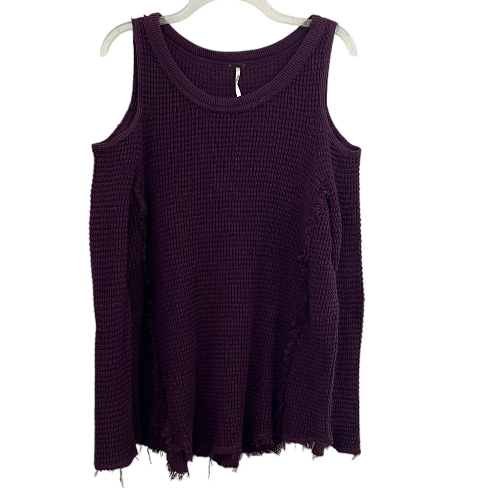 Free People Plum Purple Cold Shoulder Knit Sweater